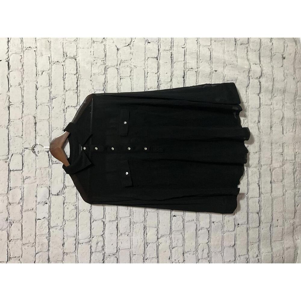 INC Black Sheer Long‎ Sleeve Button-Up Blouse, Size 2X